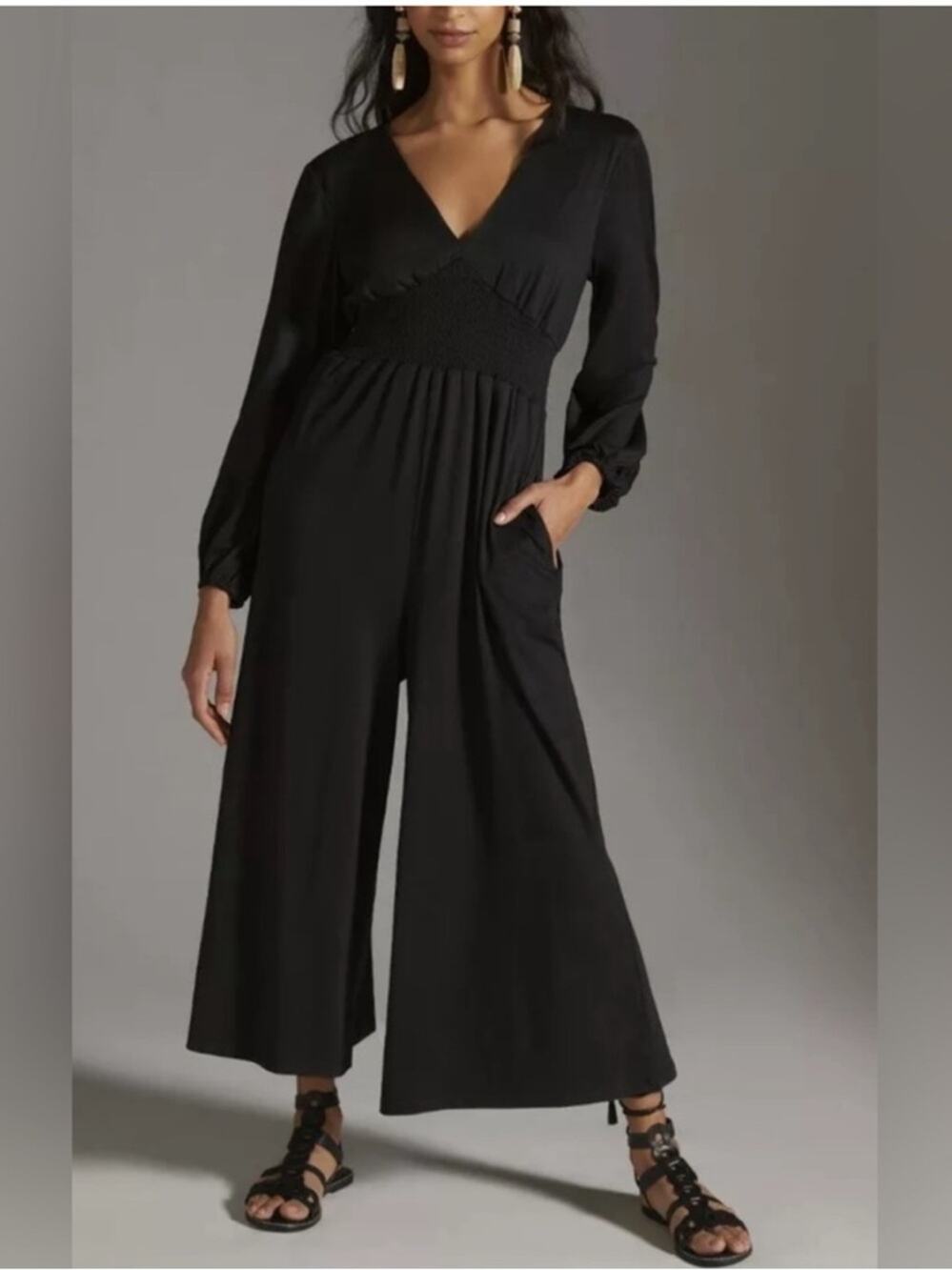 Anthropologie Hutch Wide-Leg V-Neck Jumpsuitโ black sz s petite